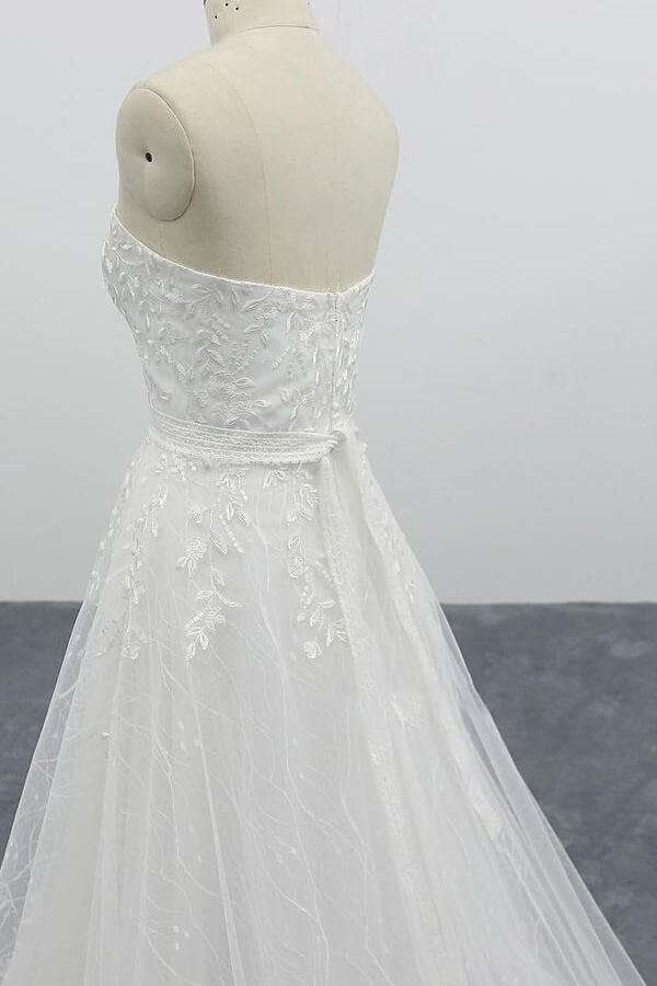 Strapless Tulle Chapel Train A-line Wedding Dress On Sale