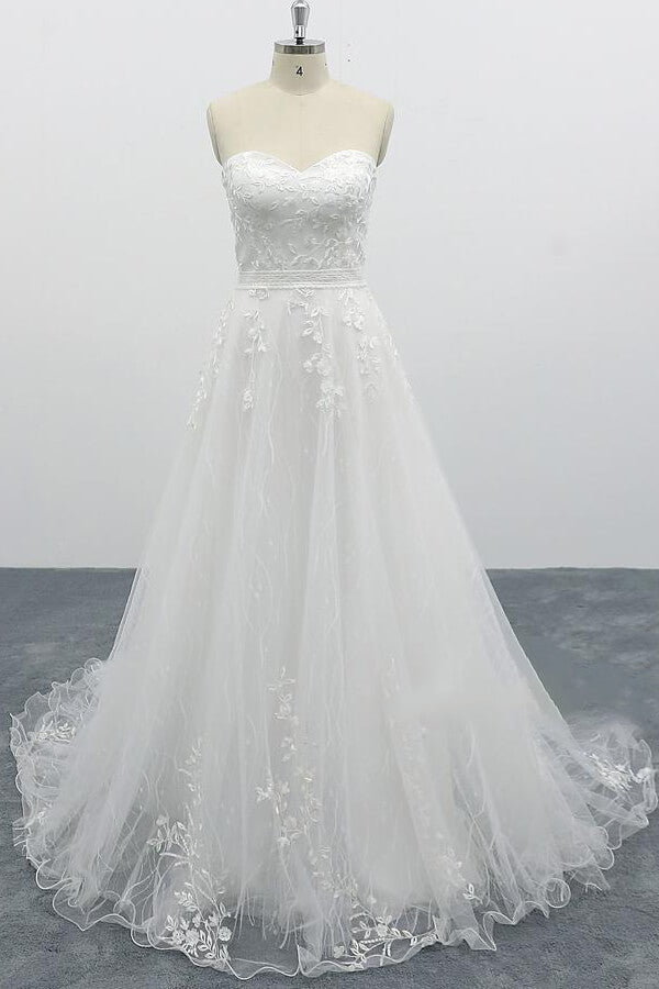 Strapless Tulle Chapel Train A-line Wedding Dress On Sale