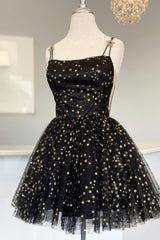 Straps Champagne A-Line Tulle Homecoming Dress with Gold Star Accents