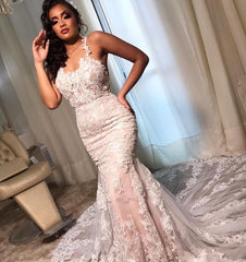 Straps Lace Appliques Wedding Dress Mermaid Long Online