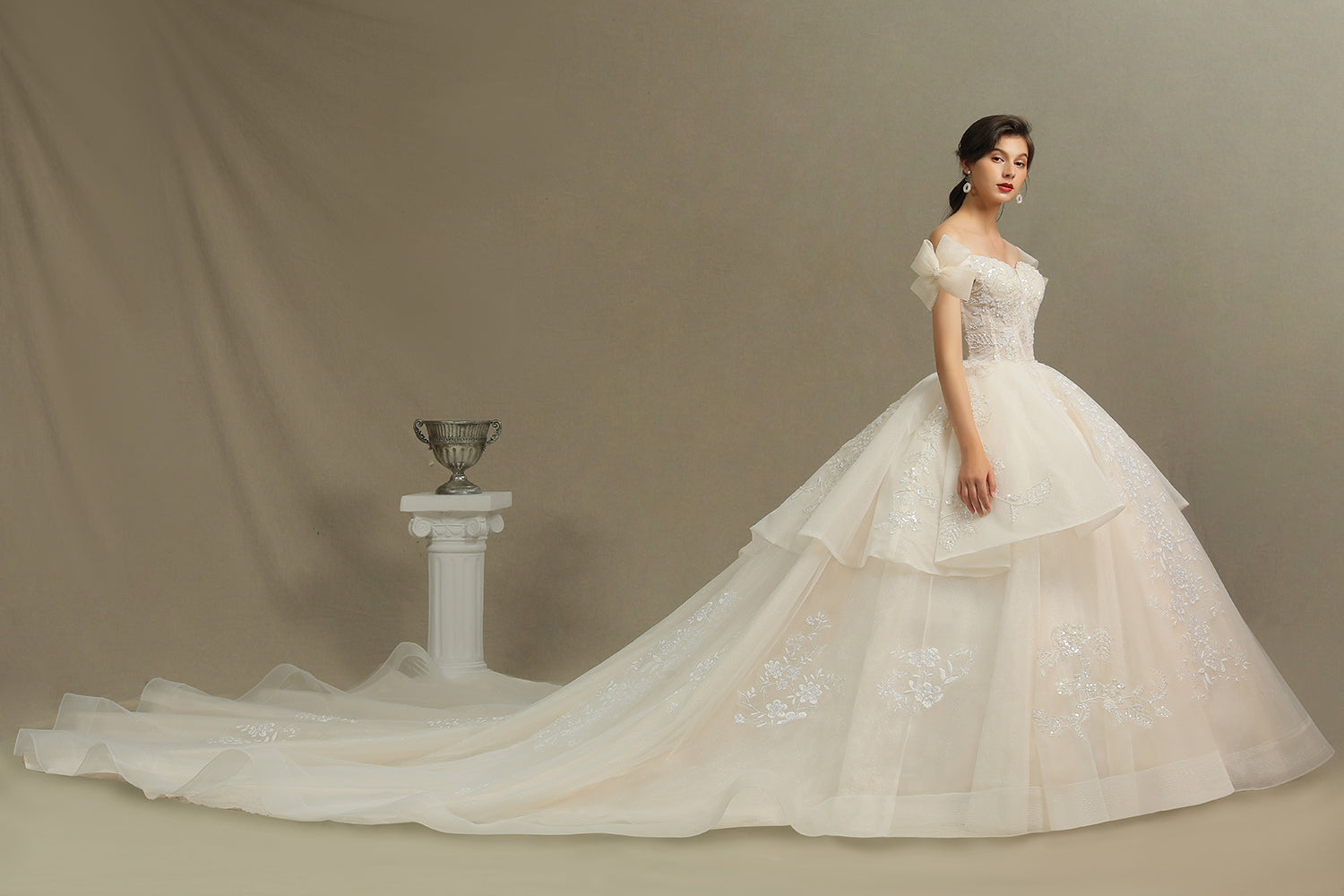 Stunning Off-the-Shoulder Lace Brida Gown With Sequins Appliques