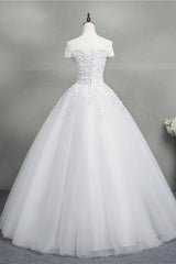 Stunning Off-the-Shoulder Sweetheart Wedding Dresses Short Sleeves Lace Appliques Bridal Gowns On Sale