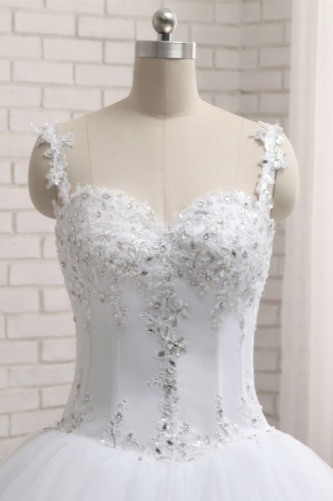 Stunning White Tulle Lace Wedding Dress Strapless Sweetheart Beadings Bridal Gowns with Appliques