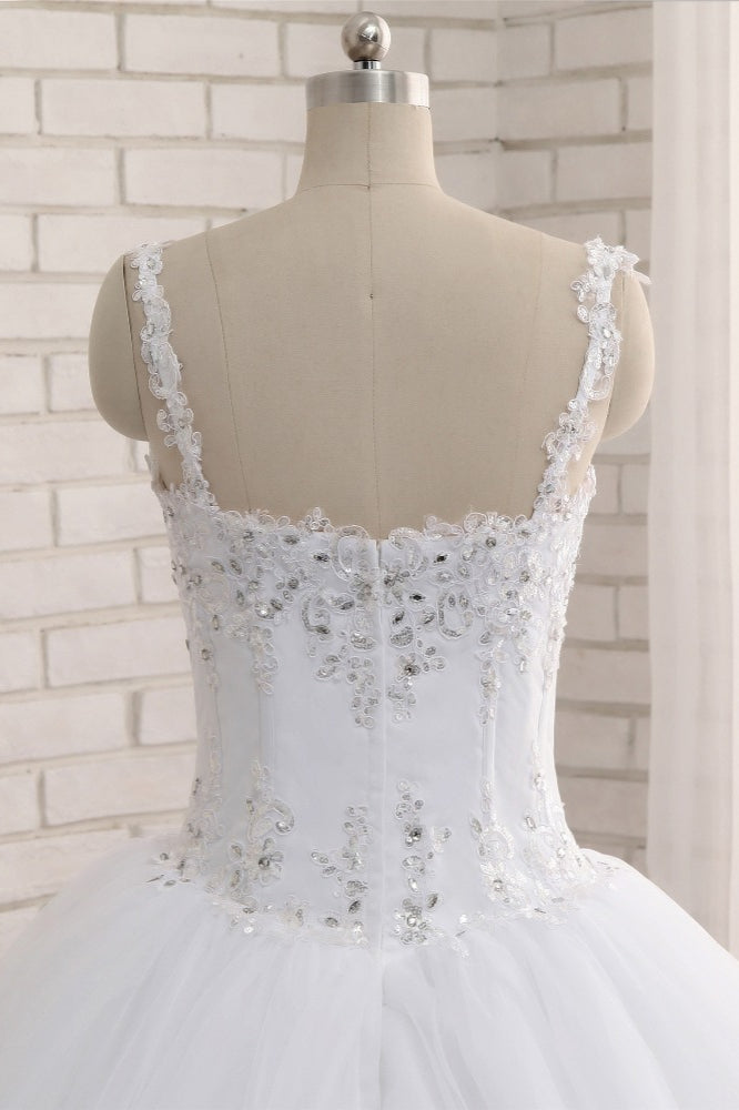 Stunning White Tulle Lace Wedding Dress Strapless Sweetheart Beadings Bridal Gowns with Appliques