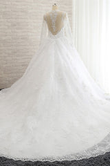 Stylish Longsleeves A line Lace Wedding Dresses Tulle Ruffles Bridal Gowns With Appliques Online