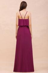 Stylish Spaghetti Straps Mulberry Chiffon Bridesmaid Dress with Ruffles