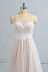 Stylish Spaghetti Straps Sleeveless Lace Wedding Dresses Champgne A-line Ruffles Bridal Gowns On Sale