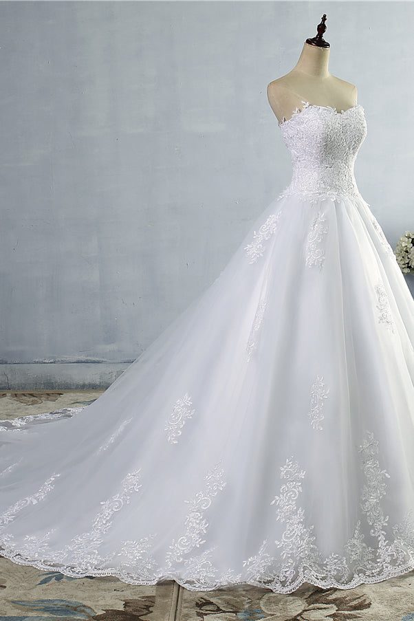 Stylish Strapless Sweetheart A-Line Wedding Dress Sleeveless Appliques Bridal Gowns Online