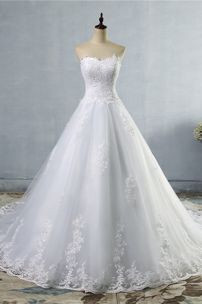 Stylish Strapless Sweetheart A-Line Wedding Dress Sleeveless Appliques Bridal Gowns Online