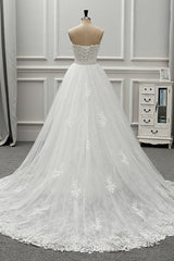 Stylish Strapless Sweetheart Tulle White Wedding Dress Appliqes Sleeveless A-Line Bridal Gowns On Sale