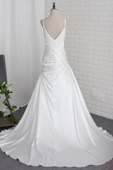 Stylish Straps Sweetheart Wedding Dress White Satin Lace Appliques Beadings Bridal Gowns Online