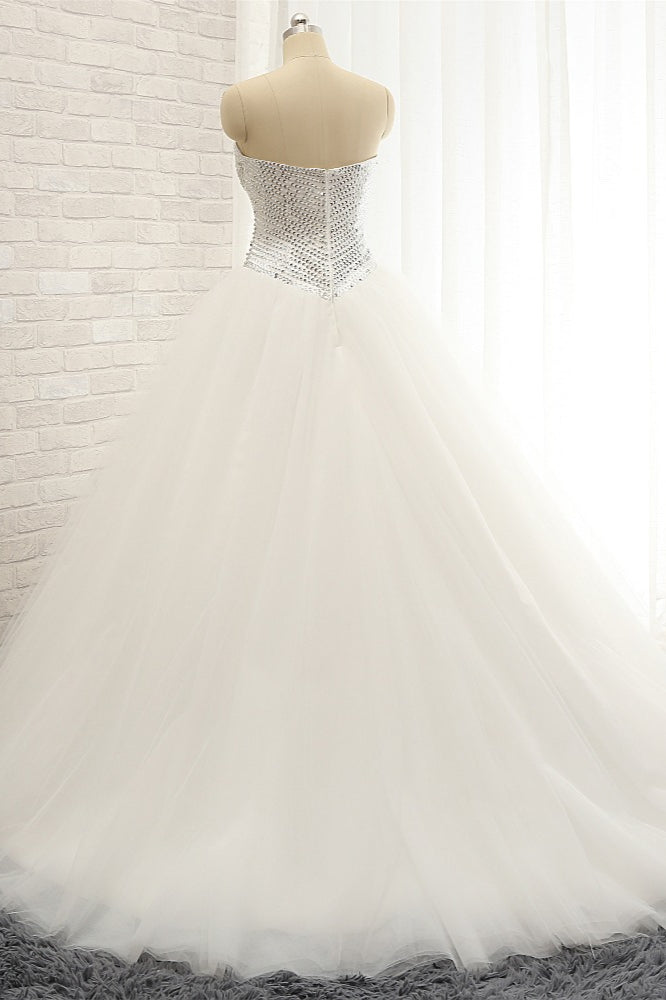 Stylish Sweatheart White Sequins Wedding Dresses A line Tulle Bridal Gowns On Sale