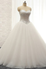 Stylish Sweatheart White Sequins Wedding Dresses A line Tulle Bridal Gowns On Sale