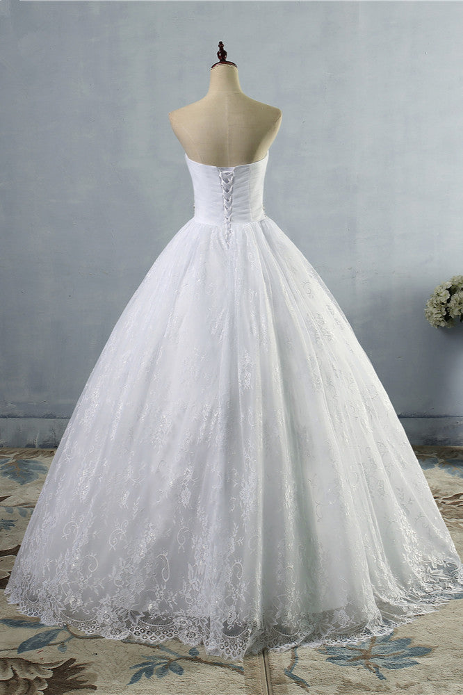 Stylish Tulle Appliques Ball Gown Wedding Dresses Sweetheart Sleeveless Bridal Gowns with Beading Sash