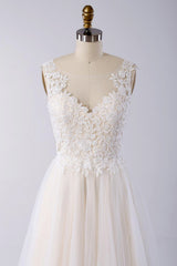 Stylish V-neck Straps Tulle Wedding Dress Appliques A-line Ruffles Bridal Gowns On Sale