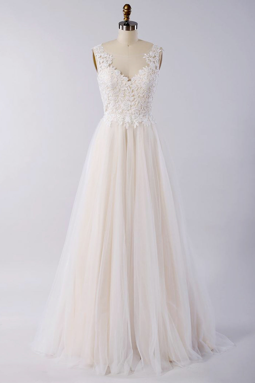 Stylish V-neck Straps Tulle Wedding Dress Appliques A-line Ruffles Bridal Gowns On Sale