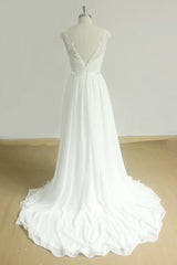 Stylish White Chiffon Lace Wedding Dresses Jewel Sleeveless Bridal Gowns On Sale