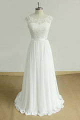 Stylish White Chiffon Lace Wedding Dresses Jewel Sleeveless Bridal Gowns On Sale