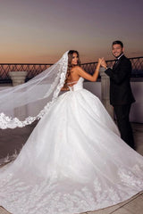 Sweetheart Ball Gown Wedding Dress Lace Appliques Online Lace-up