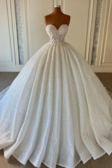 Sweetheart Ball Gown Wedding Dress Lace With Pearls