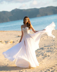 Sweetheart Lace Beach Wedding Dress Long Chiffon With Slit