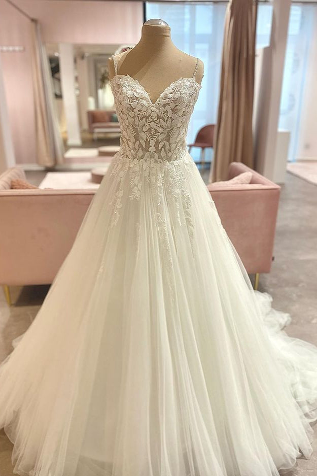 Sweetheart Lace Wedding Dress Tulle Long Bridal Gown