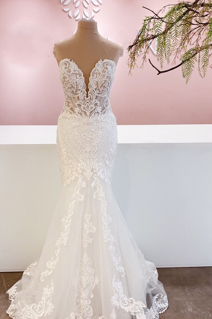 Sweetheart Mermaid Lace Wedding Dress Long Bridal Gowns