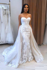 Sweetheart Overskirt Lace Wedding Dress Mermaid With Appliques