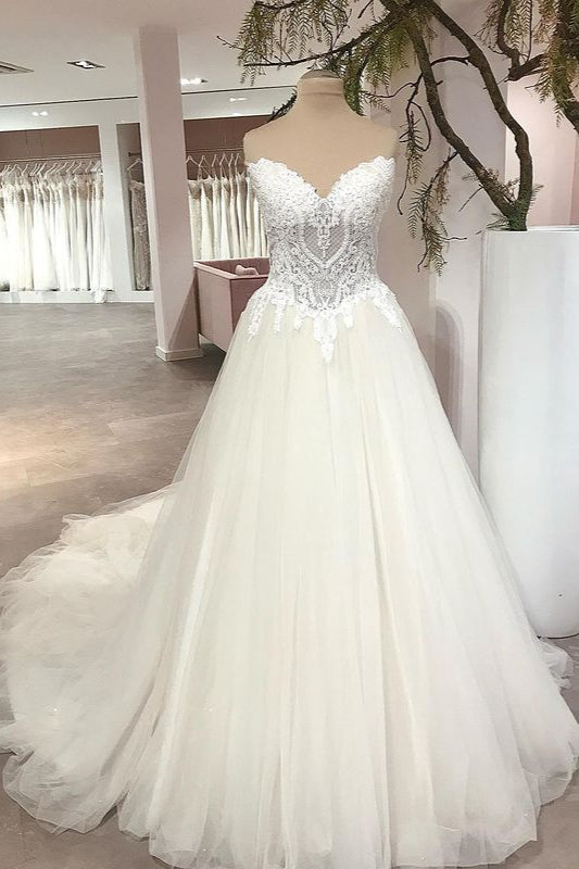 Sweetheart Princess Wedding Dress Tulle Lace Bridal Gown