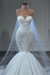 Sweetheart Wedding Dress Mermaid Long With Appliques Beads