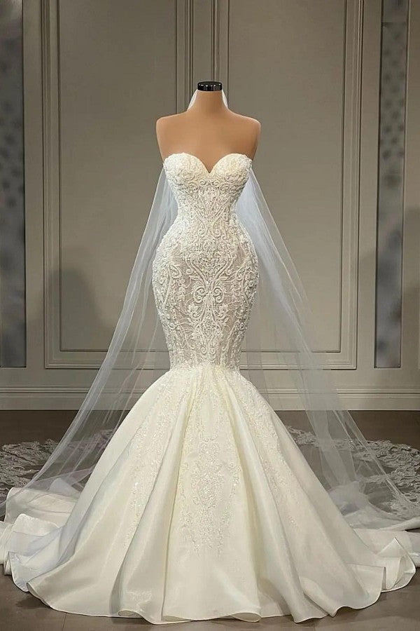 Sweetheart Wedding Dress Mermaid Long With Appliques Beads