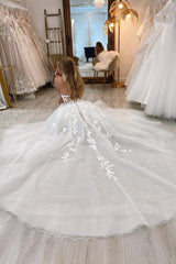 Sweetheart White Wedding Dress Princess Long Slit With Appliques