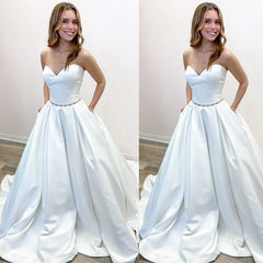 Sweetheart White Wedding Dress Satin Princess With Pockets