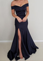 Trumpet/Mermaid Off-the-Shoulder Satin Long/Floor-Length Prom Dress/Evening Dress