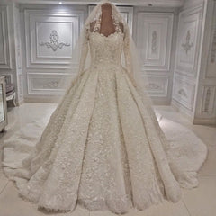 Unique A-line Ruffles Lace Wedding Dresses With Appliques Longsleeves Ivory Bridal Gowns On Sale