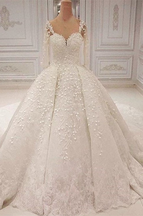 Unique Halfsleeves Straps White Wedding Dresses With Appliques A-line Lace Bridal Gowns On Sale