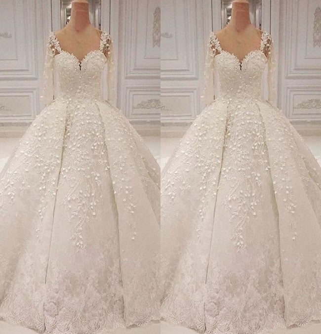 Unique Halfsleeves Straps White Wedding Dresses With Appliques A-line Lace Bridal Gowns On Sale