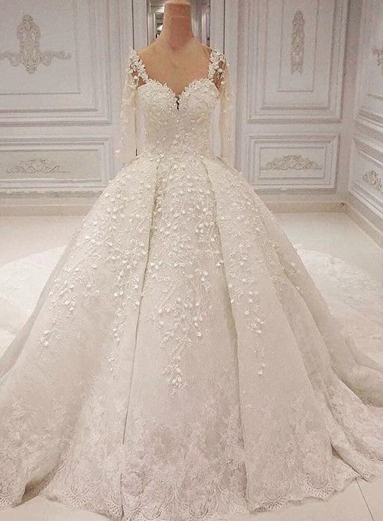 Unique Halfsleeves Straps White Wedding Dresses With Appliques A-line Lace Bridal Gowns On Sale