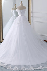 Unique Off the Shoulder Appliques Lace Wedding Dress Ball Gown White A-line Bridal Gowns On Sale