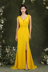 V-Neck Bridesmaid Dress Chiffon With Slit