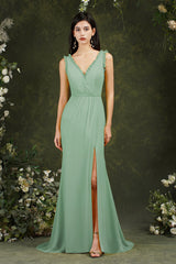 V-Neck Bridesmaid Dress Chiffon With Slit