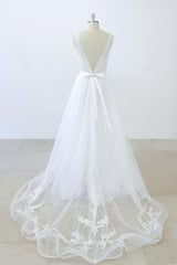 V-neck Ruffle Applqiues Tulle A-line Wedding Dress On Sale