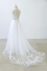 V-neck Ruffle Applqiues Tulle A-line Wedding Dress On Sale