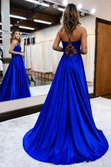 V-Neck Sleeveless Long Prom Dress With Appliques Split