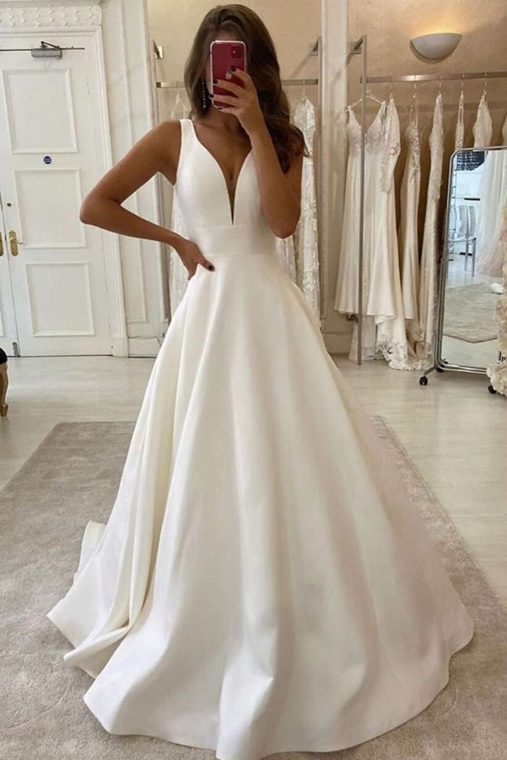 V-Neck Sleeveless Long Wedding Dress Online