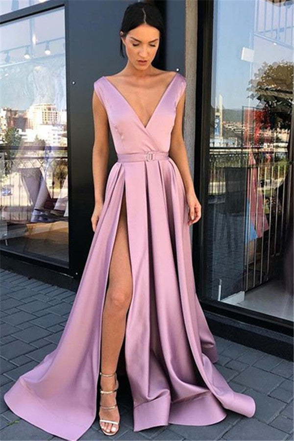 V-Neck Sleeveless Prom Dress Split Long Party Dress