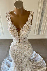 V-Neck Sleeveless Wedding Dress Mermaid Lace Online