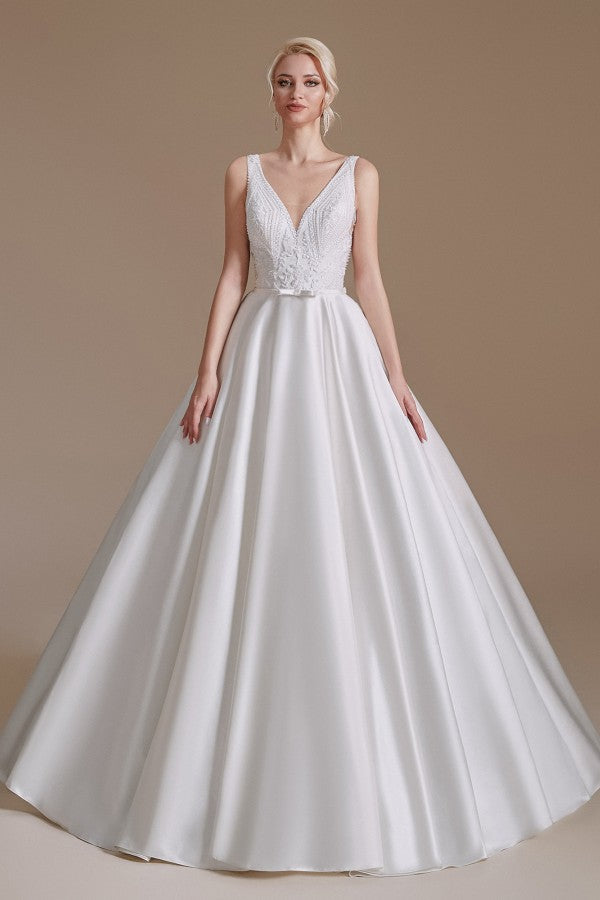 V-Neck Sleeveless Wedding Dress Princess Bridal Gowns