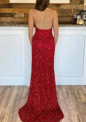 Velvet Sequins Prom Dress/Evening Dress With Split - Sheath/Column V-Neck Sleeveless Court Train