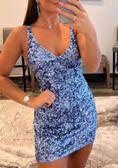 Velvet Sequins Sheath/Column V-Neck Sleeveless Short/Mini Homecoming Dress